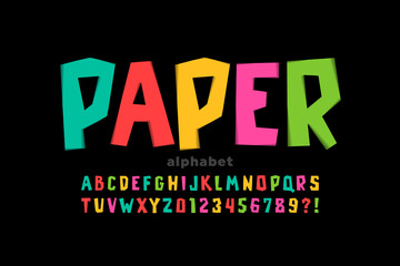 Sticker - Paper cut out colorful font, alphabet letters and numbers vector illustration