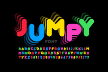 Jumping Style Font Design, Alphabet Letters And Numbers Vector Illustration