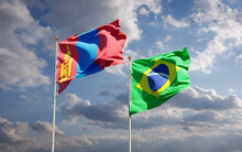 Beautiful National State Flags Of Mongolia And Brasil.