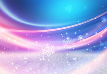 Poster - Dark Christmas abstract background. Snow cover, neon glow, blurred bokeh, snowflakes. 3d illustration