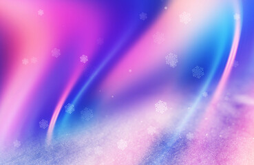 Poster - Dark Christmas abstract background. Snow cover, neon glow, blurred bokeh, snowflakes. 3d illustration