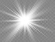 © timchig - White glowing light explodes on a transparent background. Sparkling magical dust particles. Bright Star. Transparent shining sun, bright flash. Vector sparkles.