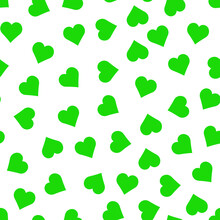 Seamless Pattern Of Green Hearts On White Background. Valentine's Day Wrapping Paper Concept