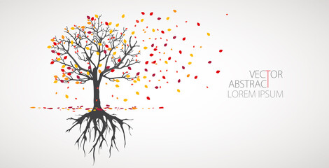 abstract tree with roots. vector outline illustration. plant in garden.