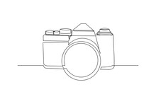 Continuous Line Drawing Of Professional Photography Camera Device. Vector Illustration
