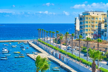 Poster - The view on Dawret Il-Gzejjer seaside promenade in Bugibba, Malta