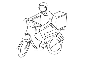 Wall Mural - one continuous line of Delivery Man Ride Motorcycle illustration