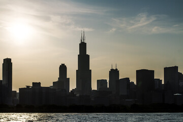 Wall Mural - Beautiful Chicago skyline at sunset