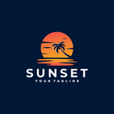 Fototapeta Zachód słońca - sunset ocean gradient logo design