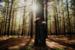 © Prins Productions - Caucasian male being one with nature while hugging strong tree in luscious woodlands