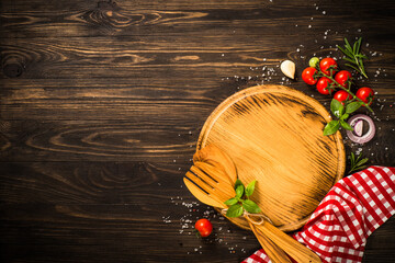 Wall Mural - Food cooking background top view.