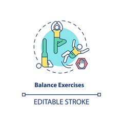 Wall Mural - Balance exercise concept icon. Yoga position. Body care and health. Fitness training. Kinesiology idea thin line illustration. Vector isolated outline RGB color drawing. Editable stroke