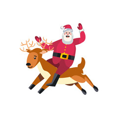 Wall Mural - christmas, santa claus on reindeer over white background