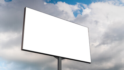 Wall Mural - mock up image - blank white billboard or large advertising display and white clouds against blue sky
