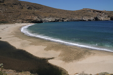 The beach of Achla on the island of Andros Cyclades Greec