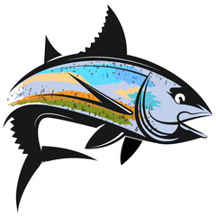 Wall Mural - Tuna colored silhouette for fishing seafood