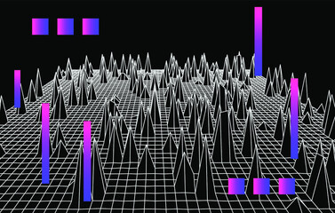 Wall Mural - generative computer art and complex information visualization concept. glitched and distorted polygo