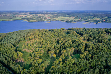 Poster - Drone aerial view of Narie lake of Ilawa Lake District in Kretowiny, small village in Warmia Mazury region of Poland