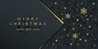 Christmas Poster on black. Vector illustration of Christmas Background with golden snowflakes and geometric decorative elements.