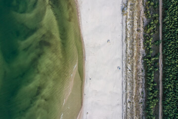 Canvas Print - High angle drone view of Debki resort village on the Baltic Sea coast in Pomerania region of Poland