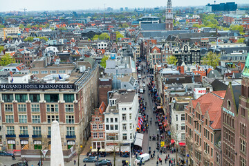 Sticker - AMSTERDAM, THE NETHERLANDS - APRIL 25, 2015: Aeriel view of Damm Square from panoramic ferris wheel. It is a main city attraction