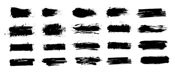 Fototapete - Mud splashes collection. Grunge brushstroke stencil with dirt spray effect. Black inked brushes with spray splash with drops blots. High quality manually traced. Vector mud splashes set