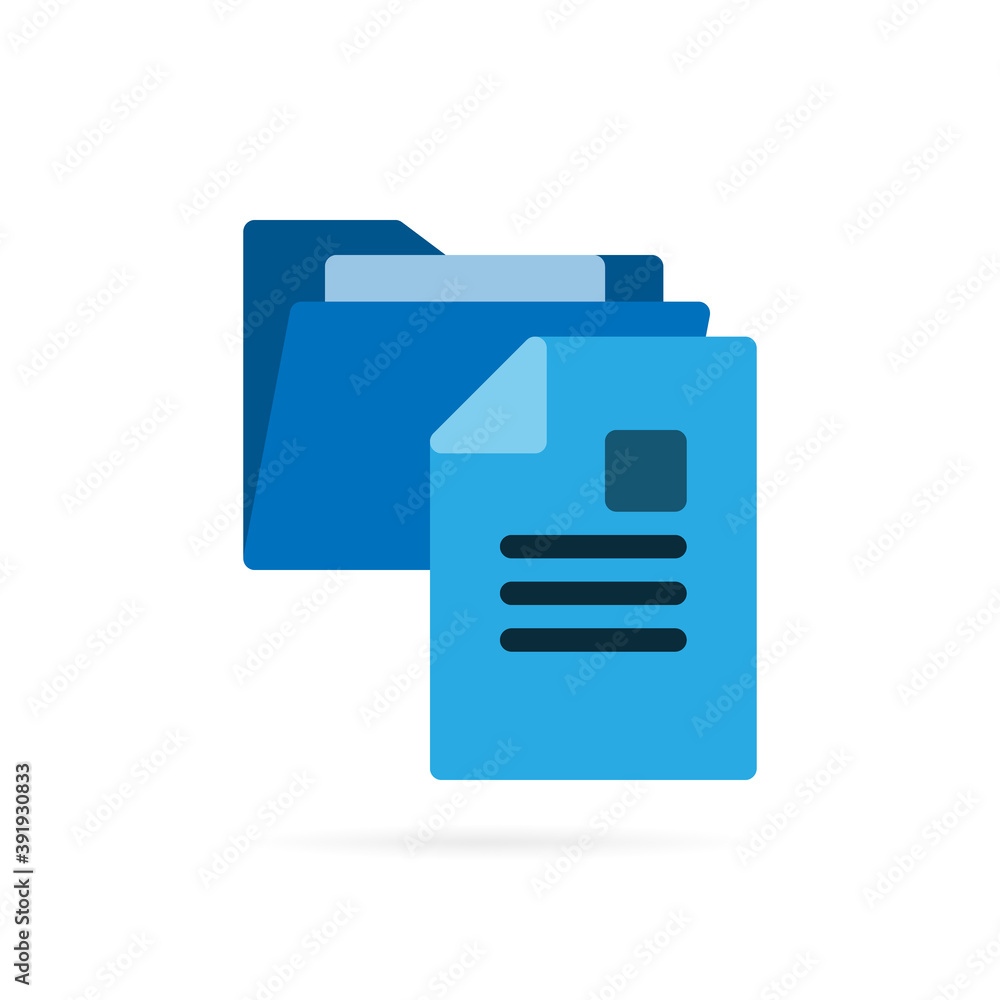Document and folder icon. Blue symbol on white background. Vector ...