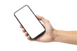 © suriya - Hand business man holding mobile smartphone with blank screen isolated on white background with clipping path