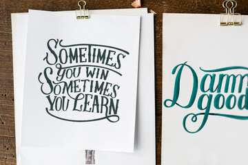 Canvas Print - Hand lettering of motivation quote on sketch sheets