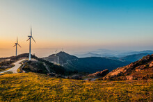 Wind Power Windmill On Top Of The Mountain