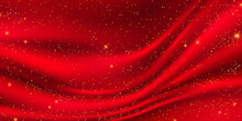 Abstract Gradients, Fabric Red Waves Banner Template Background. Golden Glitter