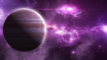 Wall Mural - jupiter on the background of a beautiful nebula, 3d animation
