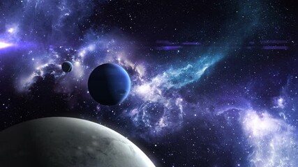Wall Mural - pluto neptune and uranus on the background of a beautiful nebula, 3d animation