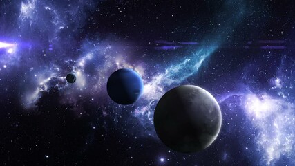 Wall Mural - pluto neptune and uranus on the background of a beautiful nebula, 3d animation
