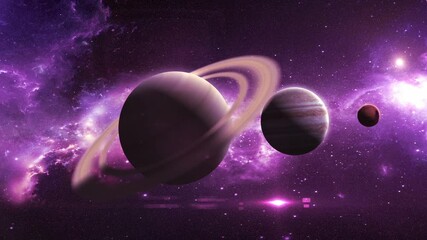 Wall Mural - saturn jupiter mars on the background of a beautiful nebula, 3d animation