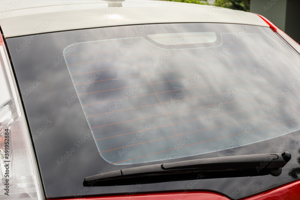 Small Car Window Back Back view of red car window for sticker mockup Stock Photo | Adobe Stock