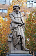 Statue Of Rembrandt Van Rijn On The Rembrandtplein (Rembrandt Square) In The Center Of Amsterdam