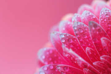 Wall Mural - pink gerbera flower petals with drops of water, macro on flower, beautiful abstract background