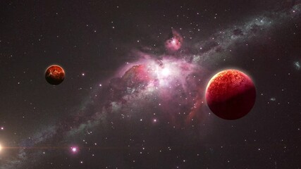 Wall Mural - venus and mercury on the background of a beautiful nebula, 3d animation