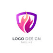 © cahyo - Shield fire logo with modern emblem 3d style and gradient color