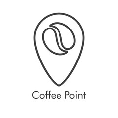 Sticker - Logotipo lineal con texto Coffee Point con grano de café en puntero en color gris