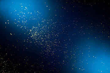 Wall Mural - golden abstract bokeh on dark blue background. holiday concept