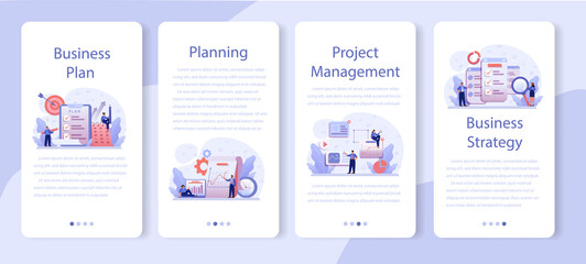 Wall Mural - Business plan mobile application banner set. Idea of business