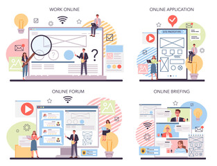 Website prototyping online service or platform set. Web page modeling