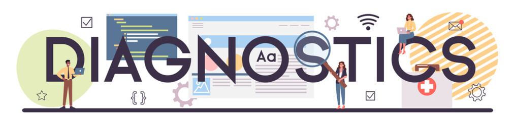 Website technical diagnostic typographic header. Idea of web page