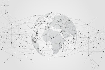 Global network connection with business concept and world map line, vector illustrator
