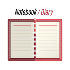 Sticker - Empty Notebook - Memo - Diary with Lined Papers and Pencil Vector Illustration Isolated on White Background