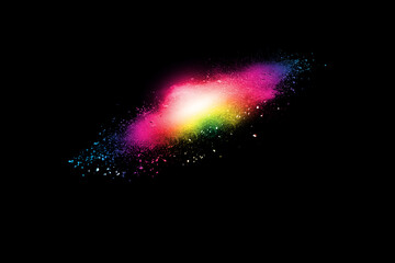 Wall Mural - freeze motion of color powder exploding on black background.