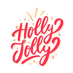 Wall Mural - holly jolly. merry christmas vector lettering greeting card.