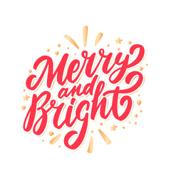 Wall Mural - merry and bright. christmas vector lettering greeting card.